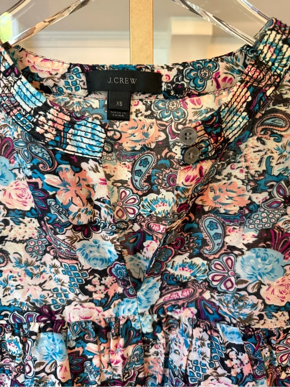 J.Crew x Liberty Floral Pintuck Blouse in Teal & Pink XS